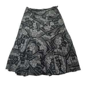 Ralph Lauren Black and White Paisley A-Line 100% Cotton Midi Summer Skir…